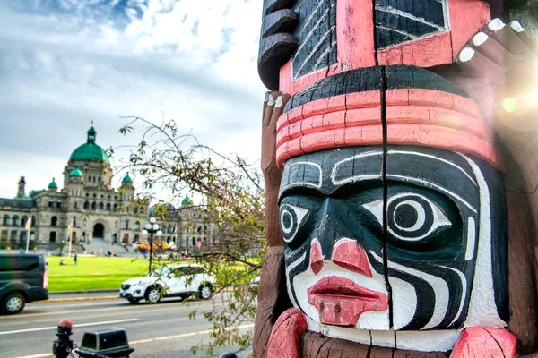 Île Vancouver Canada Août 2017 Totem Long Port Victoria Avec — Photo