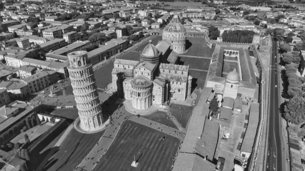 Černobílý Letecký Pohled Zázračné Pole Toskánsku Pohled Drone Slavného Piazza — Stock fotografie