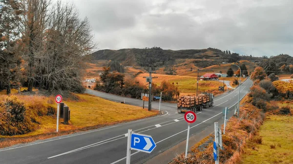 Wieś Waitomo Wzgórza Sezonie Wiosennym Widok Lotu Ptaka Nowej Zelandii — Zdjęcie stockowe