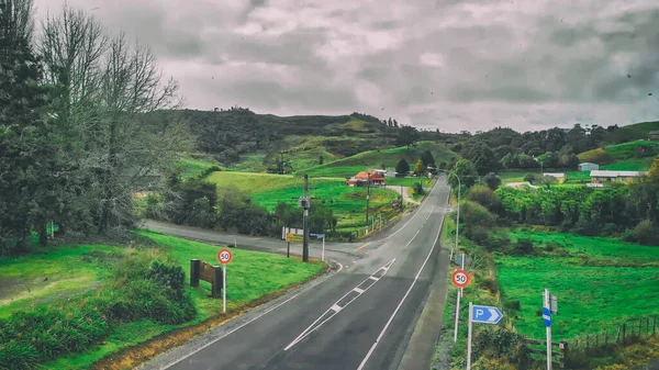 Waitomo Countryside Hills Spring Season Aerial View New Zealand — Stock Photo, Image