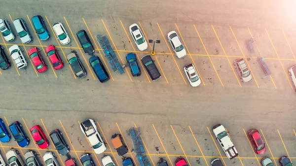 Aerial View Cars Large Outdoor Parking Lots Usa Outlet Mall — Stock Photo, Image