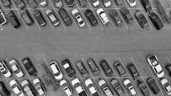 Vue Aérienne Des Voitures Sur Les Grands Parkings Extérieurs États — Photo