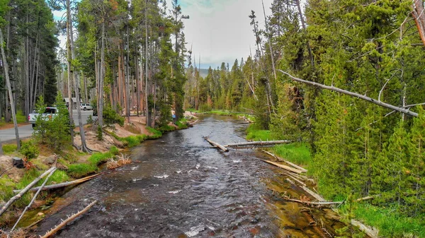 Légi Felvétel Yellowstone Folyóra Egy Nyári Napon Wyoming — Stock Fotó