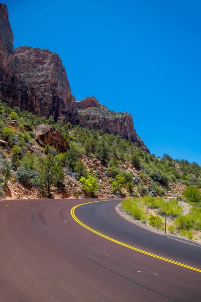 Yaz Sezonunda Zion Ulusal Parkı Nda Inanılmaz Kırmızı Yol Abd — Stok fotoğraf