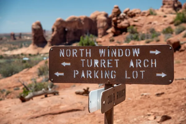 Arches National Park Trail Directions Utah Usa — 图库照片