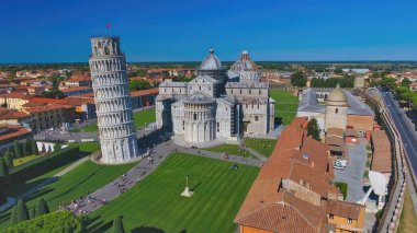 Aerial view of Field of Miracles in Pisa, Tuscany. Drone viewpoint of famous Piazza dei Miracoli, Italy clipart