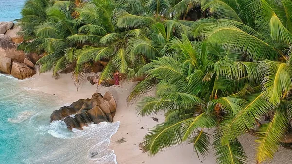 Granite Rocks Beautiful Palms Seychelles Islands Indian Ocean — Stock Photo, Image