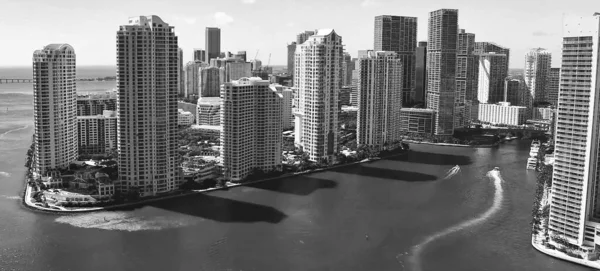 Downtown Miami aerial view, Florida from drone viewpoint. City skyline on a wonderful sunny day, slow motion