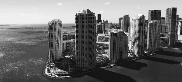 Downtown Miami aerial view, Florida from drone viewpoint. City skyline on a wonderful sunny day, slow motion