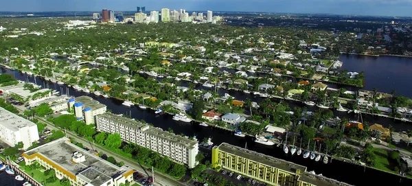 Letecký Pohled Fort Lauderdale Canals Cityscape Slunečného Dne Dronu Zpomalení — Stock fotografie