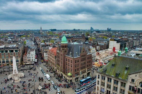 Amsterdam Nederland April 2015 Aeriel Uitzicht Damm Square Vanaf Panoramisch — Stockfoto