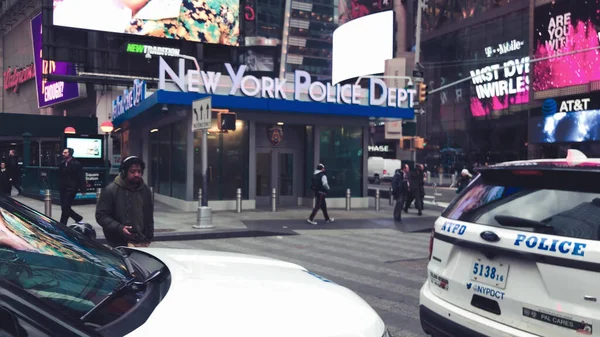 Nova Cidade Iorque Dezembro 2018 Sinalização Departamento Polícia Times Square — Fotografia de Stock