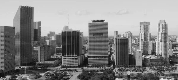 Downtown Miami aerial view, Florida from drone viewpoint. City skyline on a wonderful sunny day, slow motion