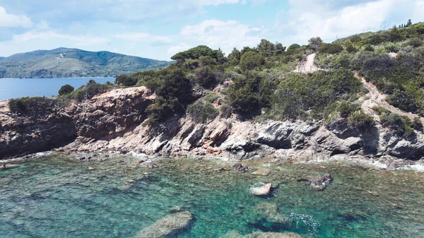 Flygfoto Över Elba Island Barabarca Beach Och Södra Kustlinjen Sommarsäsongen — Stockfoto