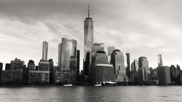 Panorama Manhattanu Výletu Trajektem Při Západu Slunce New Yorku Zpomalený — Stock fotografie
