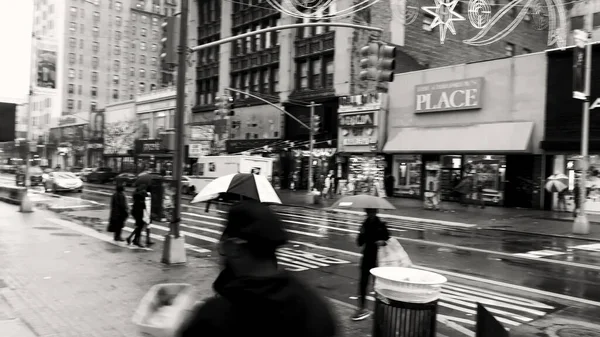 New York City December 2018 Harlem Streets Rainy Day People — Stock Photo, Image