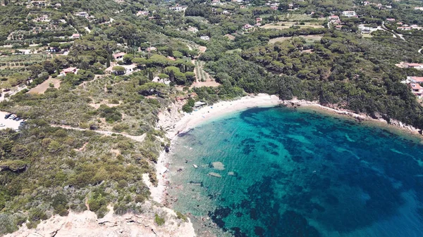 Luchtfoto Van Elba Island Zuidelijke Kustlijn Het Zomerseizoen Een Drone — Stockfoto