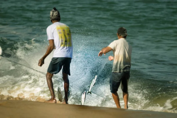 Balnerio Cambori Santa Catarina Brasil 2020 Mullet Fishermen Pulling Fishnet — Stock fotografie