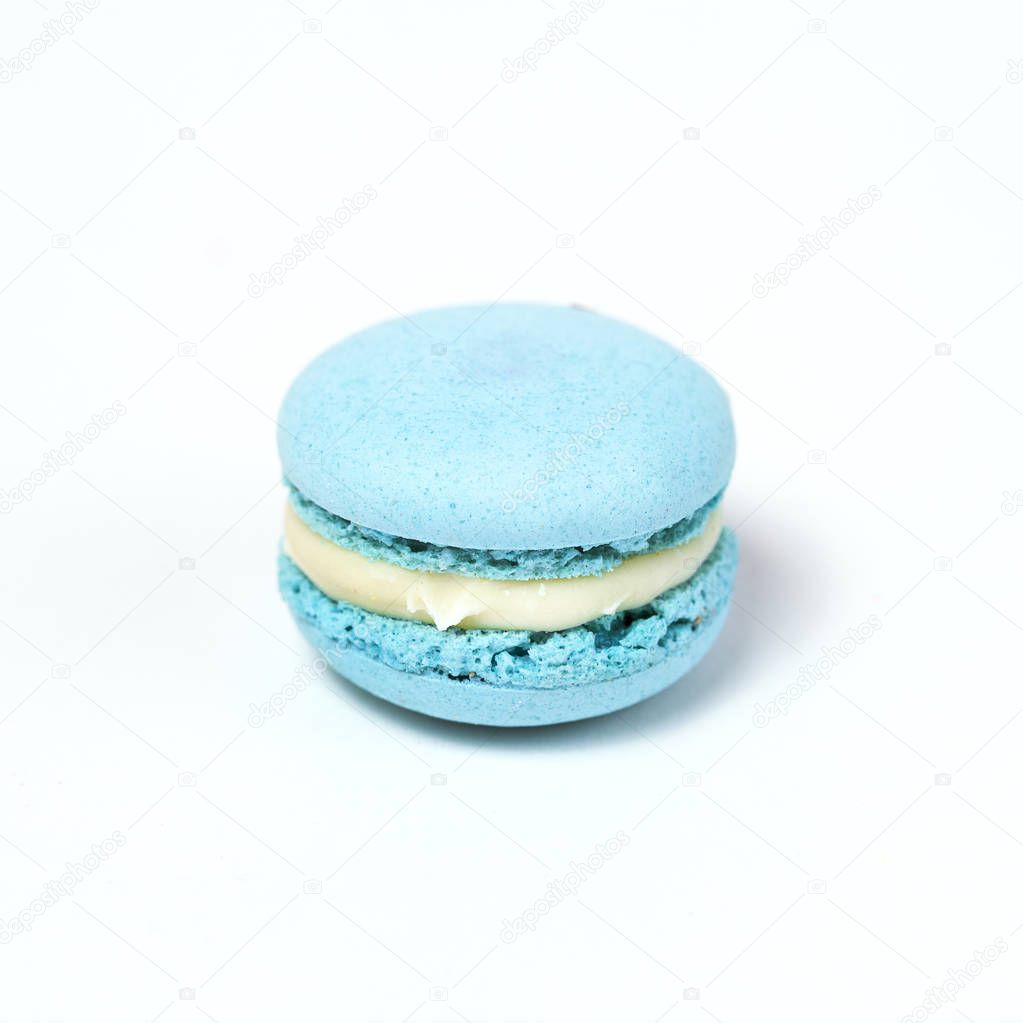 Sweet blue macaroon isolated on white background