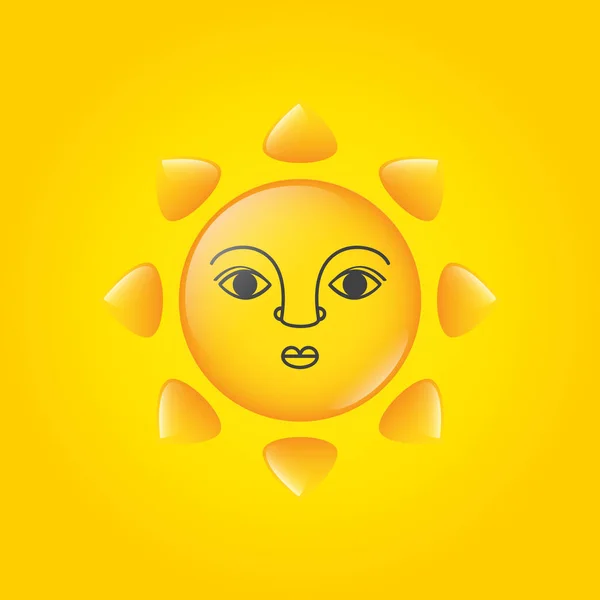 Vector Illustration Sun Faceon Yellow Background — Stock Vector