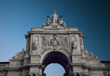 Rua Augusta Arch detayları, Lizbon, Portekiz.