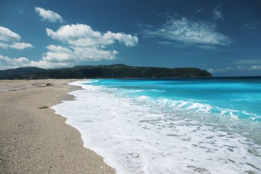 Agios Ioannis Plajı, Lefkada Adası, Yunanistan. Yunanistan Lefkada Adasında güzel turkuaz deniz