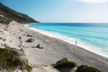 Avali beach, Lefkada Adası, Yunanistan. Turkuaz denizde güzel: Lefkada Adası Yunanistan