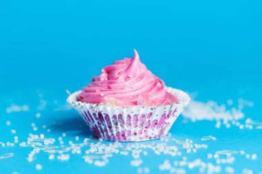 Mavi arka planda Marshmallow Cupcake