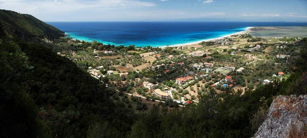 Panorama Plage Agios Ioannis Île Lefkada Grèce Belle Mer Turquoise — Photo