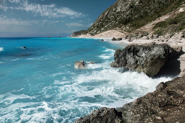 Rochers Sur Plage Avali Île Lefkada Grèce Belle Mer Turquoise — Photo