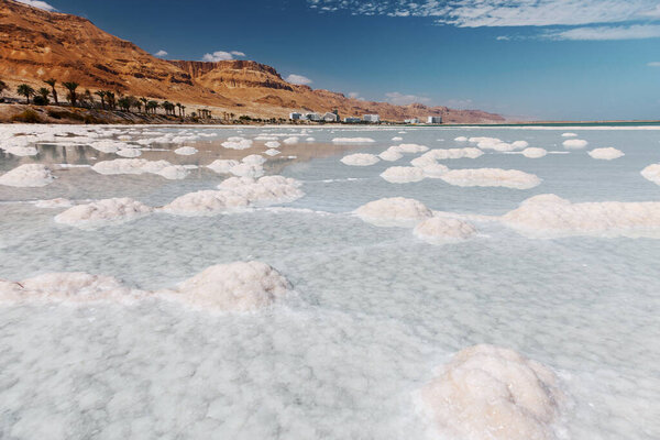 Texture of Dead Sea. Salty sea shore background