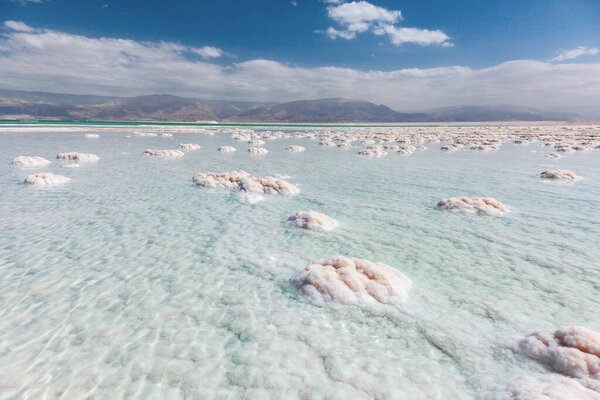 Texture of Dead sea. Salty sea shore