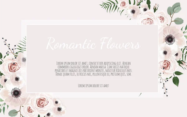 葉と花を持つカード 花のポスター ベクター装飾的なグリーティング カード 招待状デザインの背景 — ストックベクタ