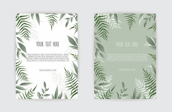 Набор карт с листьями и геометрической рамкой. Цветочный плакат
.