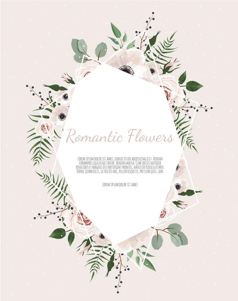Oval Invitation Design Background Flowers Leaves Vector Illustration — Stock Vector