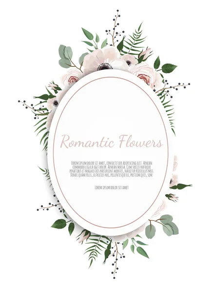 Ovale Einladung Design Hintergrund Mit Blumen Und Blättern Vektorillustration — Stockvektor