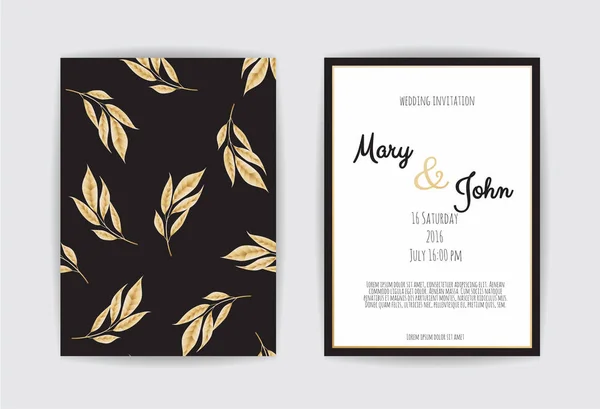 Golden Vector Invitation Floral Elements Ornament Template — Stock Vector