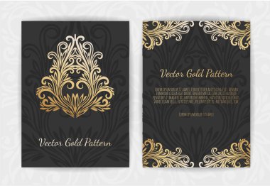 Çiçek öğeleri, süsleme şablonu ile altın vektör davet