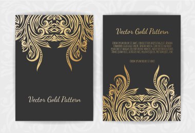 Çiçek öğeleri, süsleme şablonu ile altın vektör davet