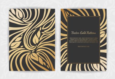 Çiçek öğeleri, süsleme şablonu ile altın vektör davet