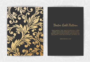 Çiçek öğeleri, süsleme şablonu ile altın vektör davet