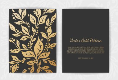 Çiçek öğeleri, süsleme şablonu ile altın vektör davet