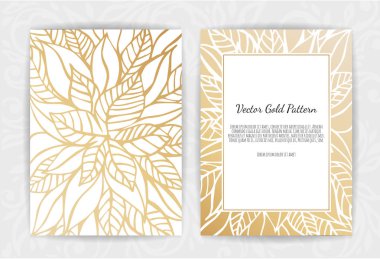 Çiçek öğeleri, süsleme şablonu ile altın vektör davet