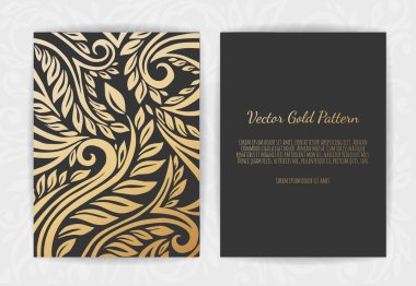 Çiçek öğeleri, süsleme şablonu ile altın vektör davet