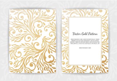 Çiçek öğeleri, süsleme şablonu ile altın vektör davet