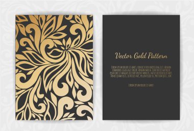 Çiçek öğeleri, süsleme şablonu ile altın vektör davet