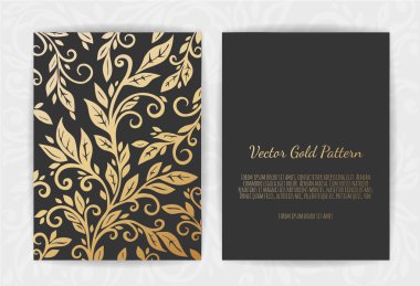 Çiçek öğeleri, süsleme şablonu ile altın vektör davet