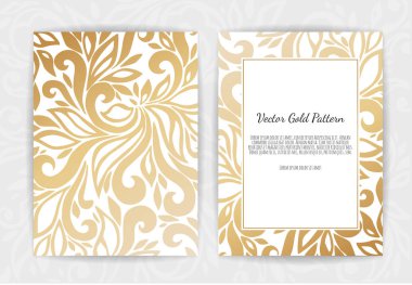 Çiçek öğeleri, süsleme şablonu ile altın vektör davet