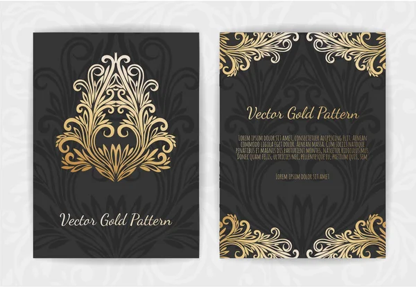 Convite Vetorial Dourado Com Elementos Florais Modelo Ornamento — Vetor de Stock