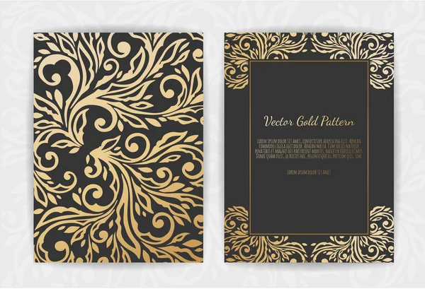 Invitación Golden Vector Con Elementos Florales Plantilla Adorno — Archivo Imágenes Vectoriales